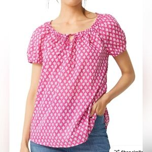 Ellos Women's Keyhole Neckline Peasant Blouse Shirt